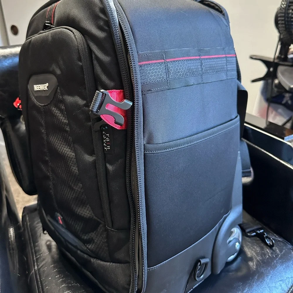 A backpack for a professional photographer. There's space for lenses